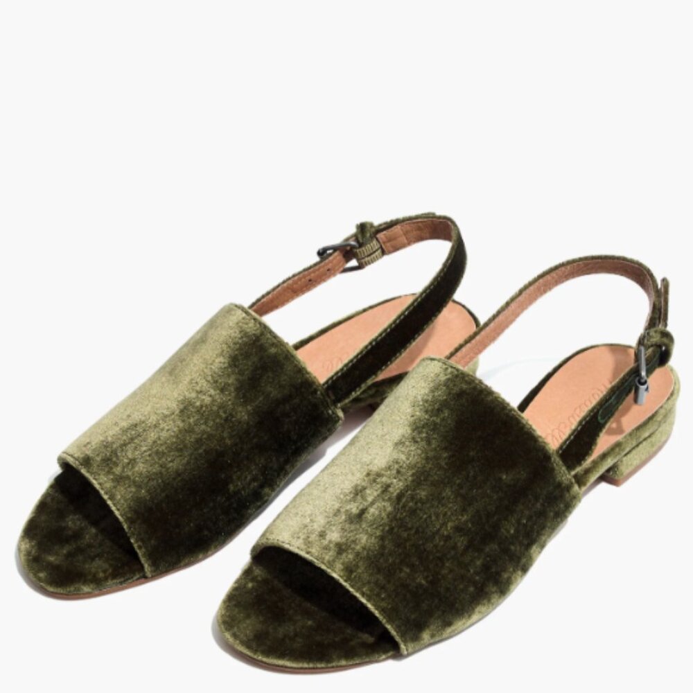 Madewell Noelle Slingback Sandal in Velvet – Dark Olive, Size 7